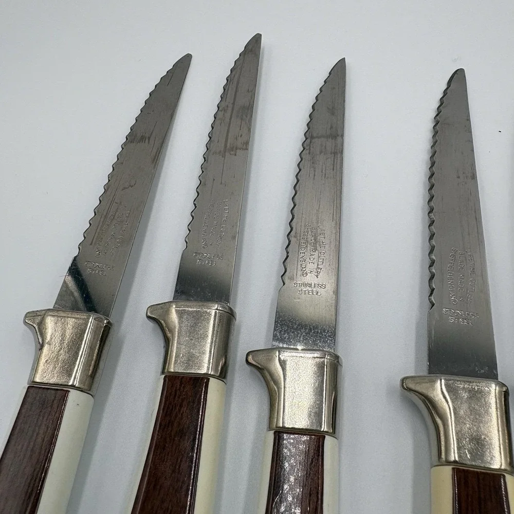 Vtg Knives Sheffield English Blades 10 Pc Golden Prestige Cutlery Floral
